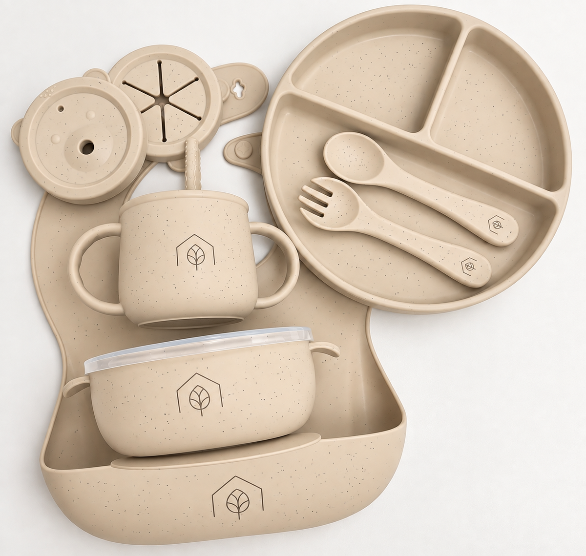 Ensemble vaisselle silicone tacheté-Beige