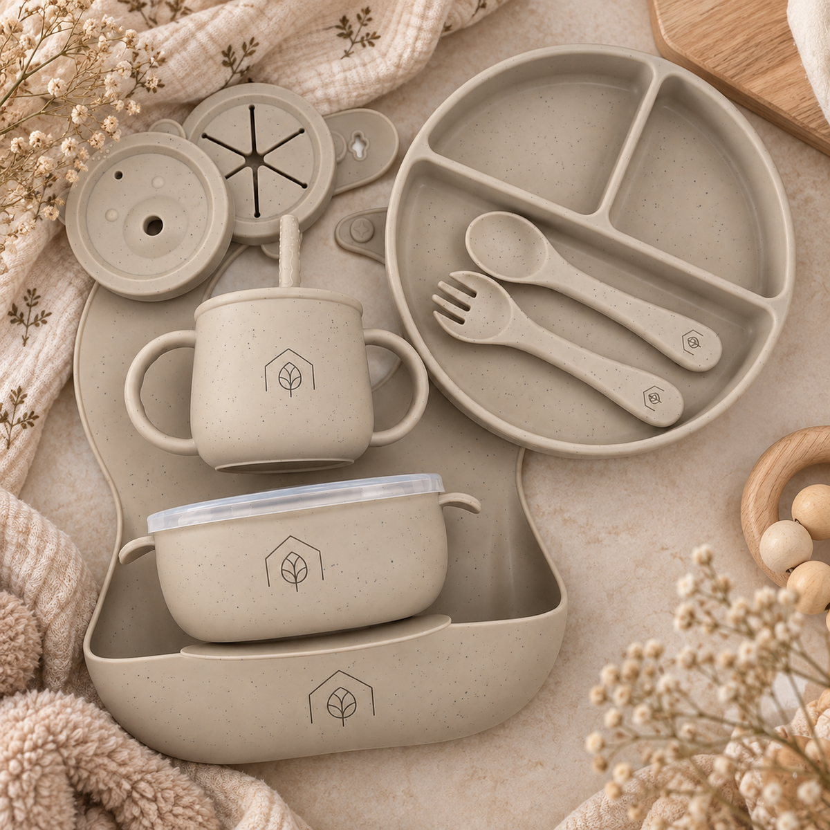 Ensemble Vaisselle silicone tacheté-Gris